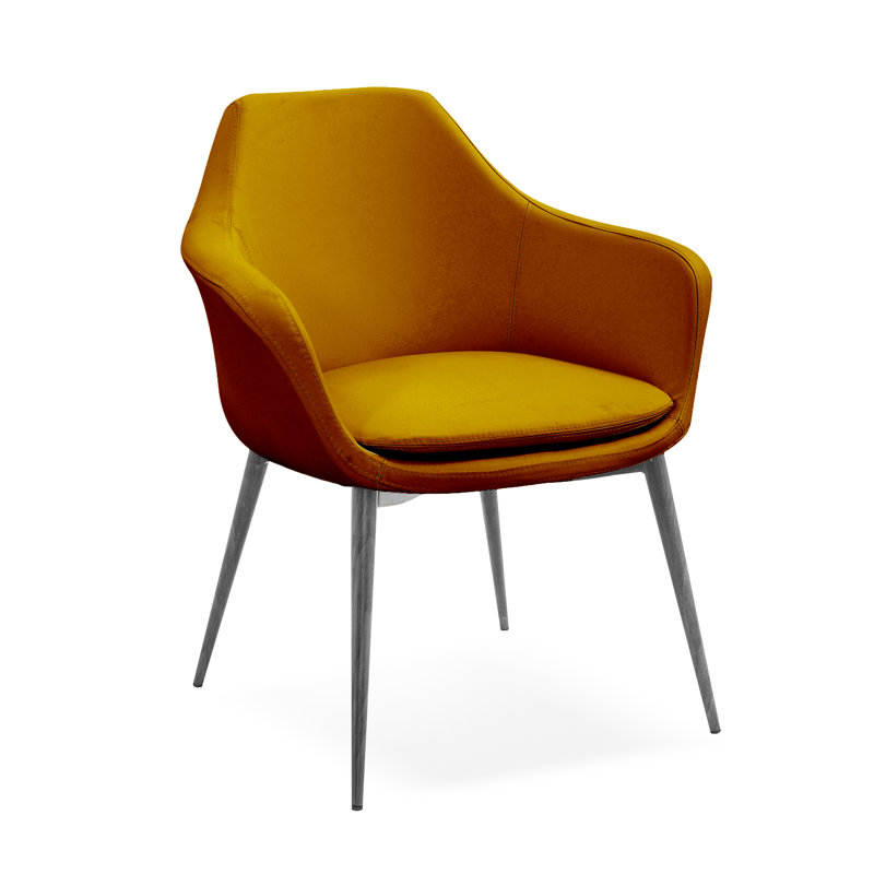 Teegan 19'' H Upholstered Metal Armchair, Taupe, Wood Veneer