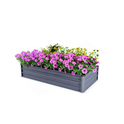 Grand lit de jardin de 6 pi x 3 pi x 1 pi, lit de jardin extérieur rectangulaire en métal galvanisé de couleur grise, adapté aux jardins de jardin pour les plantes, les légumes et les fleurs.