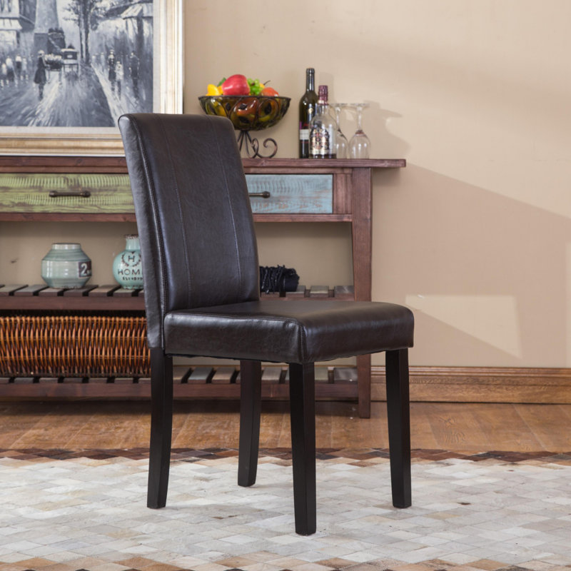 Brown Faux Leather Upholstered Parsons Side Chair Set