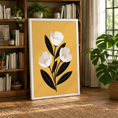 Triple Stem in Gold Botanical 1 Piece Wrapped Canvas Wall Art