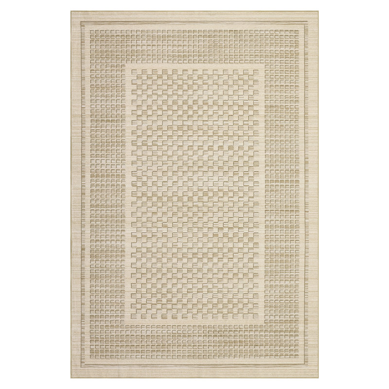Tapis lavable à motif écossais pour salon et salle à manger, Beige, Rectangle 5' x 7'