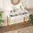 Modern console table with two storage drawers & stripe design, sleek entryway sofa table for living room & hallway, white