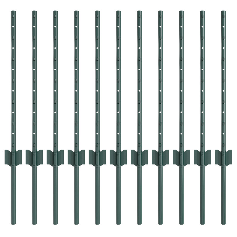 Fence Posts 11 Pcs U-Channel Steel, Green, 60cm H x 8.5cm W