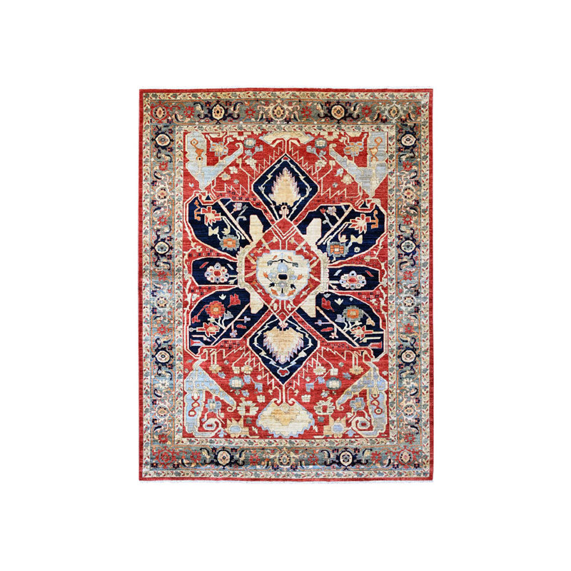 Tapis rouge en laine nouée à la main 9 pi x 9 pi Seis de 9 pi x 12 pi avec motif floral E75D1B5D6BF34F53B05A2756473963AB