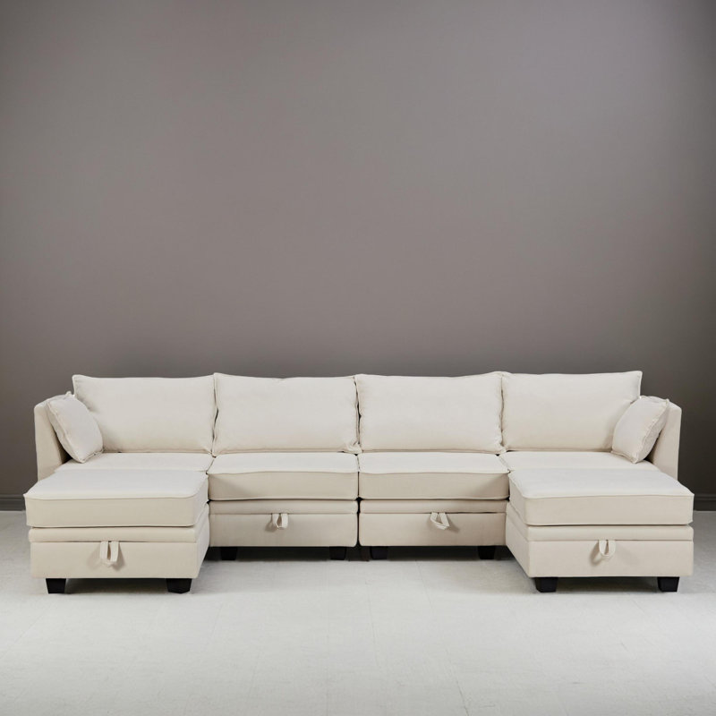 Canapé-lit modulaire réversible modulaire, Mélange de lin beige