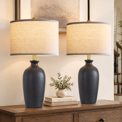 Ensemble de lampes de table en céramique 25 po avec abat-jour en lin, ampoules DEL incluses (ensemble de 2)