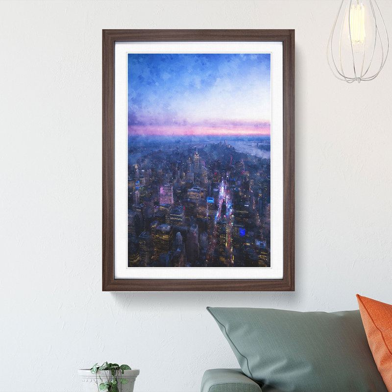 Sunset in Manhattan New York - Framed Print, 33cm H x 24cm W x 2cm D, Walnut Framed