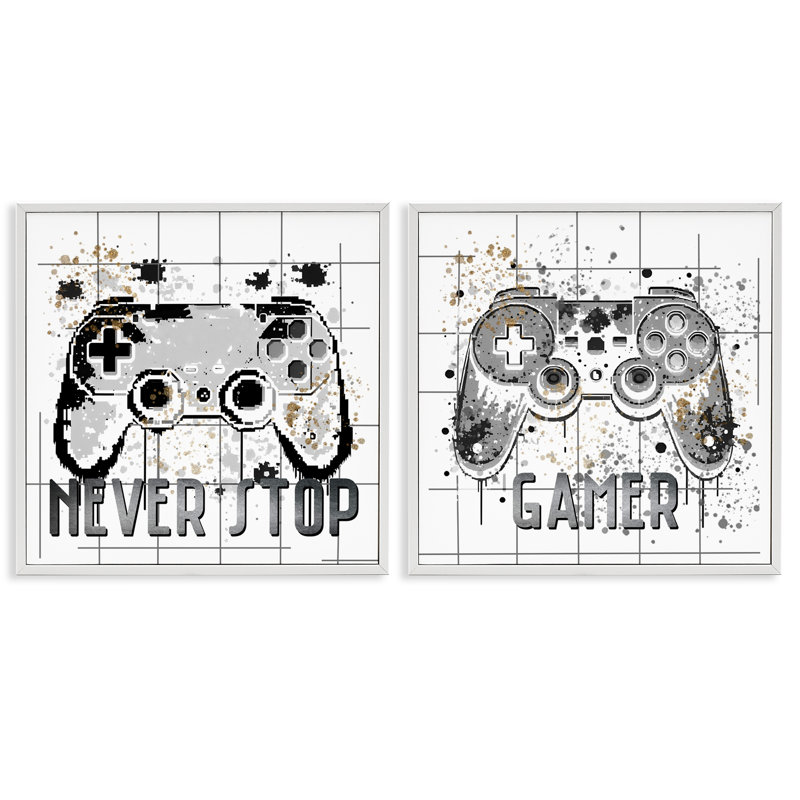 Ensemble de 2 giclées encadrées par Gamer Words with Modern Pixels, design par Kim Allen, H 12 po x l 12 po