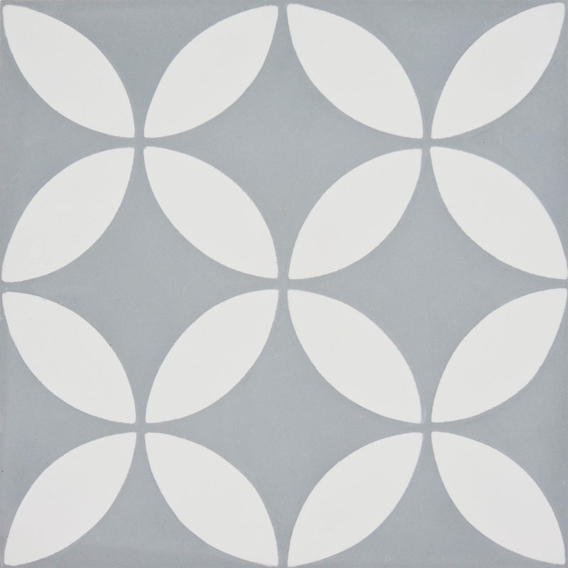 Amlo 8" x 8" Cement Patterned Wall & Floor Tile, Gray/White