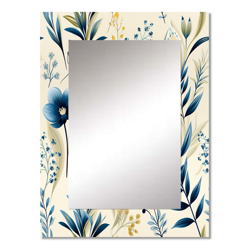 Aygiah Sandy Beige bord de mer bleu - miroir de plantes, botanique, naturel, 32 po x 24 po