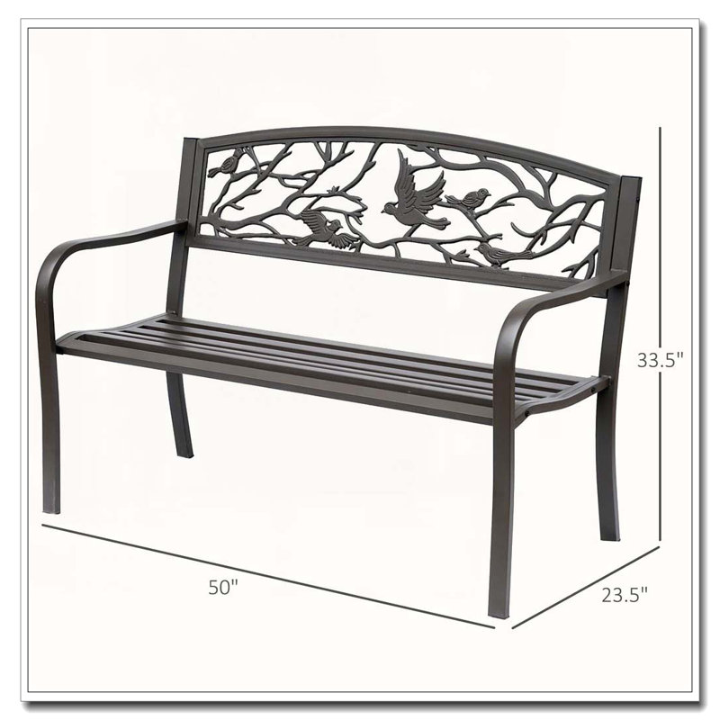 Banc de jardin 50 ", banc d'extérieur avec motif animalier, Brun
