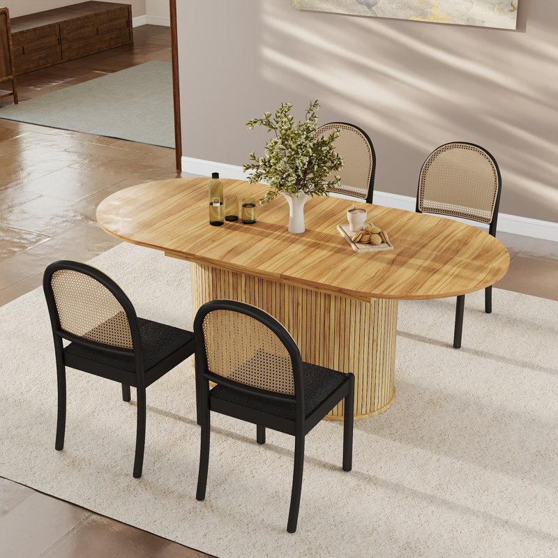 Ensemble de table de salle à manger extensible Mid-Century, 5 Pieces: Table, 4 Chairs, Wood, Black