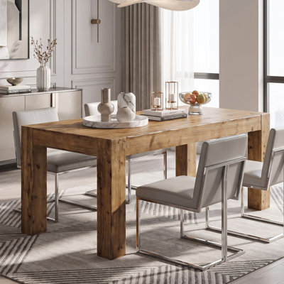 Solid Wood Dinner Table with Thick Top, Farmhouse Kitchen Table for Family Meals and Gatherings