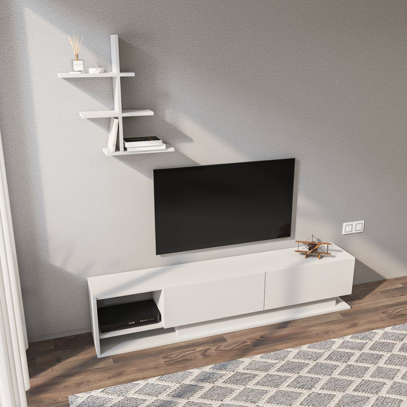 Ahmina TV Stand for TVs up to 71'' with a Wall Shelf, White