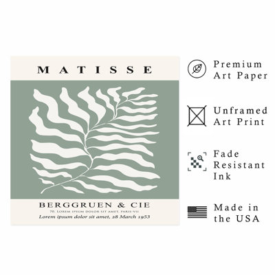 «Botanical Matisse Plant Sage Green Mid-Century», reproduction d'art moderne sans cadre