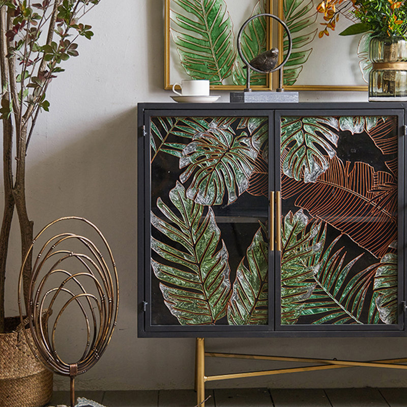 American-Style Vintage Iron And Glass Storage Cabinet