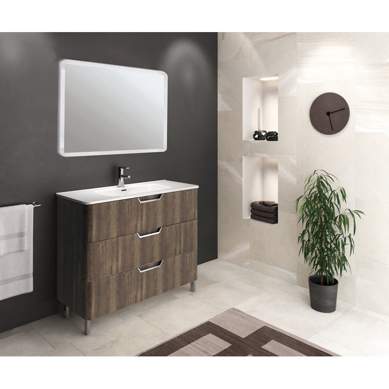 Finneytown Single Bathroom Vanity with Ceramic Top, Samara Ash