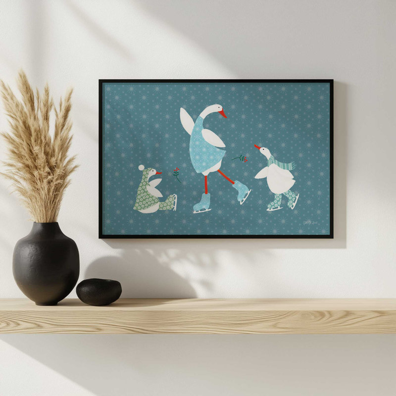 «Ducks in the Snow VI» par Yvette St. Amant, reproduction d'art, H 12 po x l 18 po, Tanné