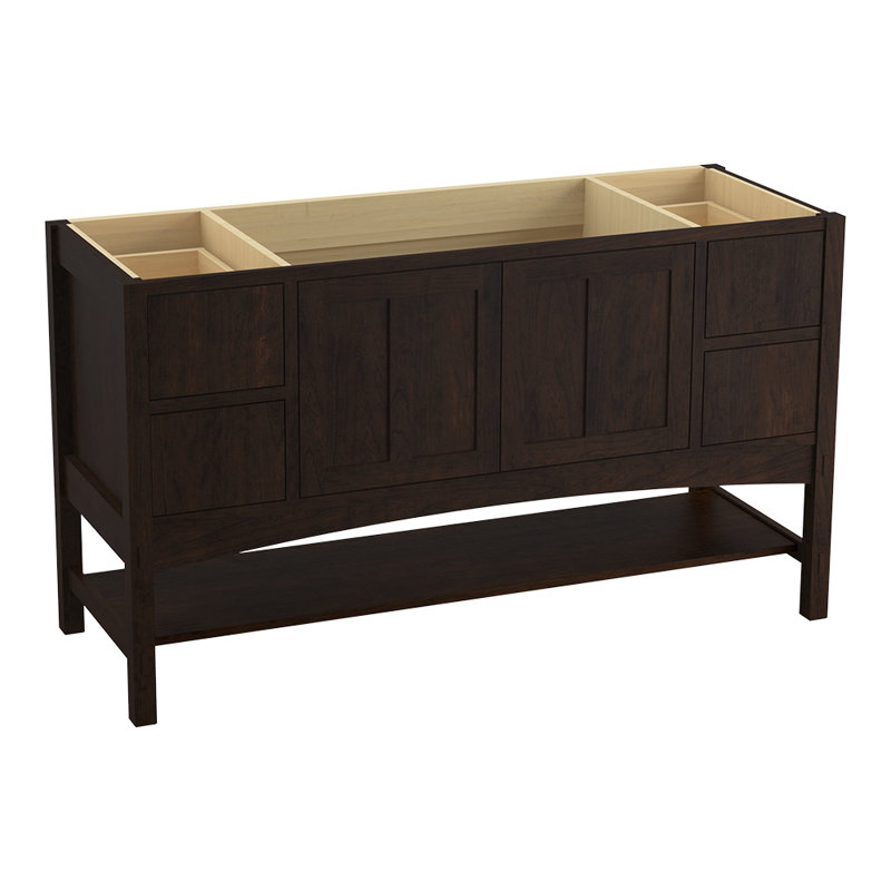 Base de meuble-lavabo 60" marabou seulement avec 2 portes et 4 tiroirs, tiroirs à plateau divisé, Suède Claret