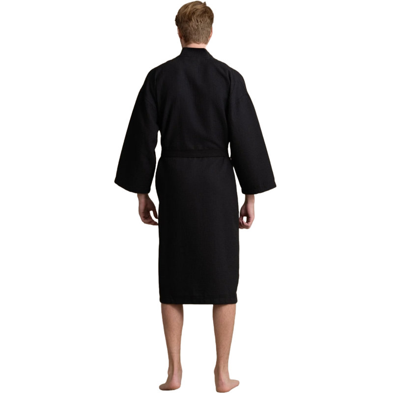Peignoir mi-mollet avec poches Ellisurg Waffle, Noir