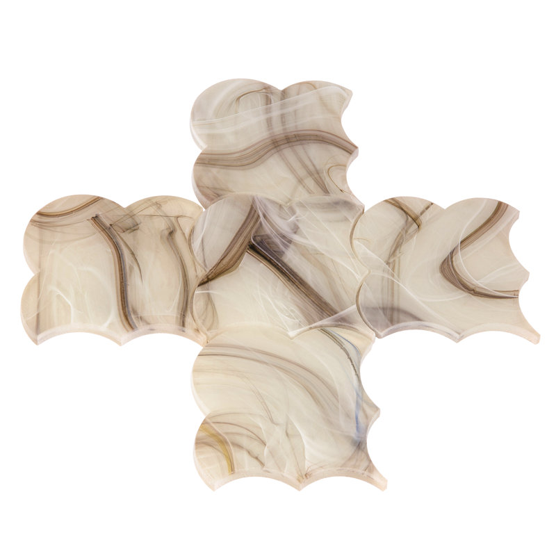 Virelle 9x9 in. White and Amber Brown Glossy Glass Arabesque, Fan Wall and Floor Tile (2.78 sq ft/case, 5-Pack)