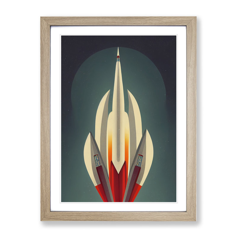 An Unbeatable Spaceship Rocket - Wall Art, 46cm H x 34cm W, Oak Framed
