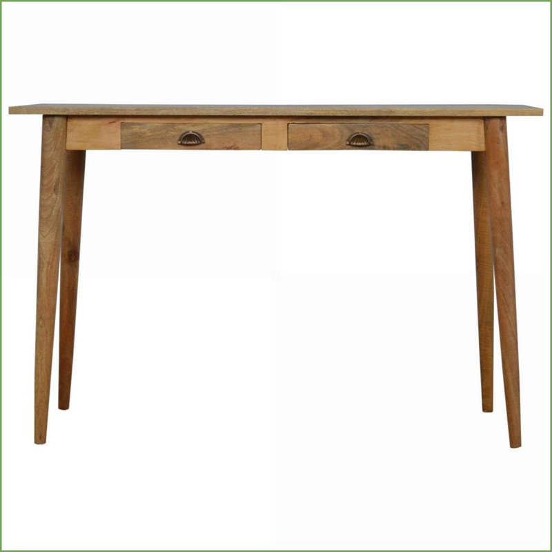 Bureau en bois massif de style nordique avec 2 tiroirs | Brun | Finition chêne