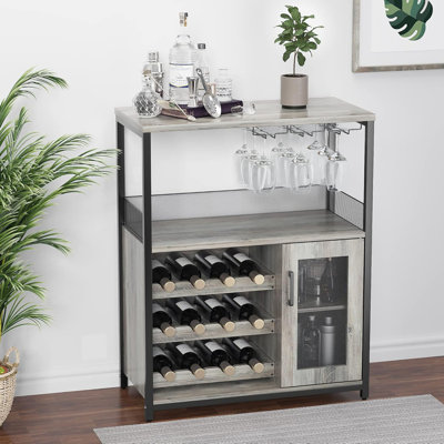Wine Bar Rack Cabinet With Detachable Wine Rack, Bar Cabinet With Glass Holder, With Mesh Door by 17 Stories