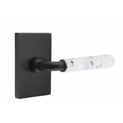 Ensemble de faux leviers Emtek Select, rosette rectangulaire moderne, tige en R et poignée en terrazzo clair