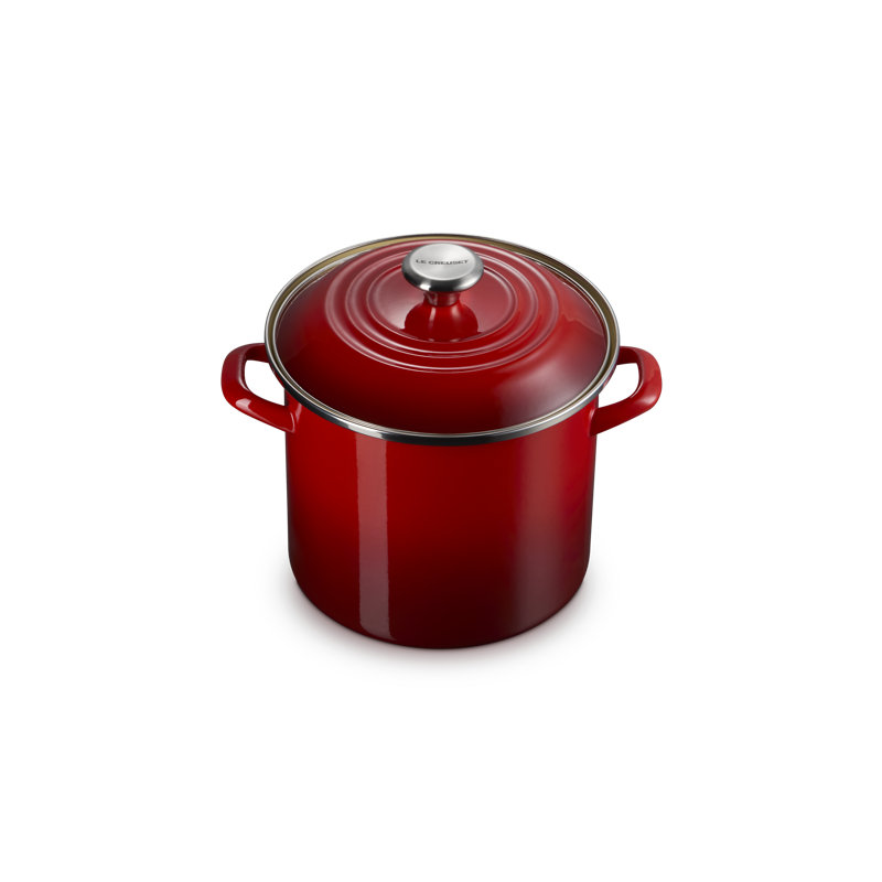 Le Creuset Enamel-On-Steel Stockpot With SS Knob, 10 Qt., White, Cerise, 8 quarts