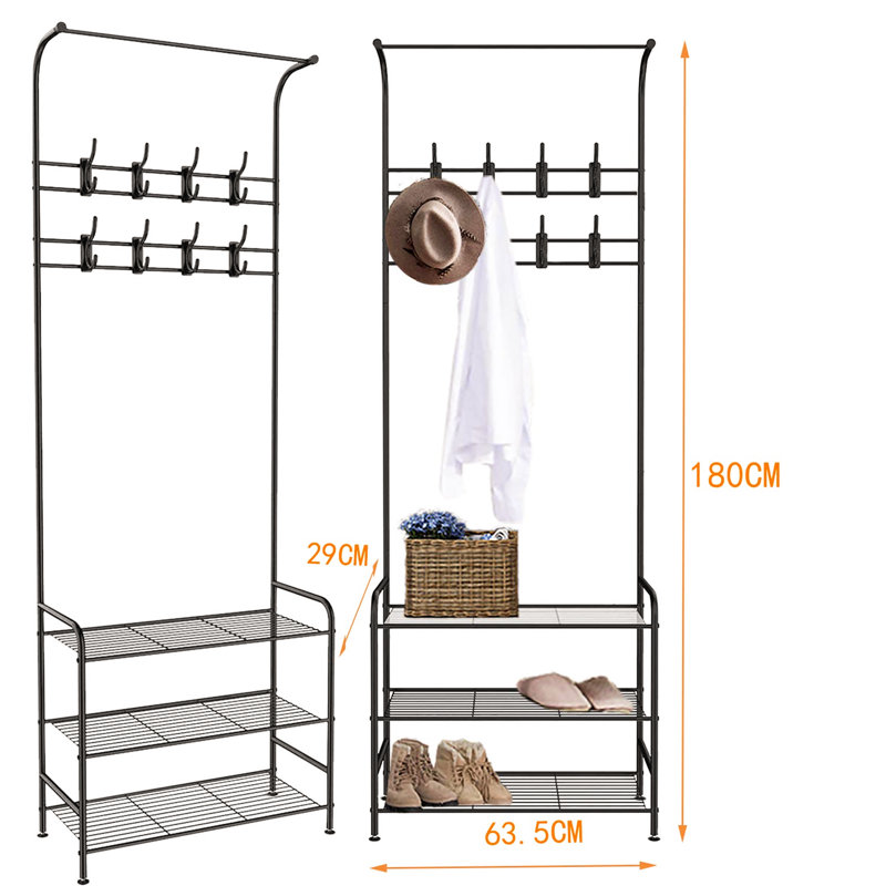 Iron Freestanding 8 - Hook Coat Rack, Black