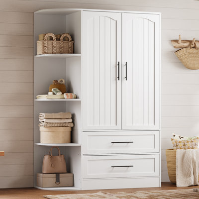 Garde-robe avec 2 tiroirs et 4 tablettes de rangement ouvertes, armoire de 70,9 po pour suspendre les vêtements