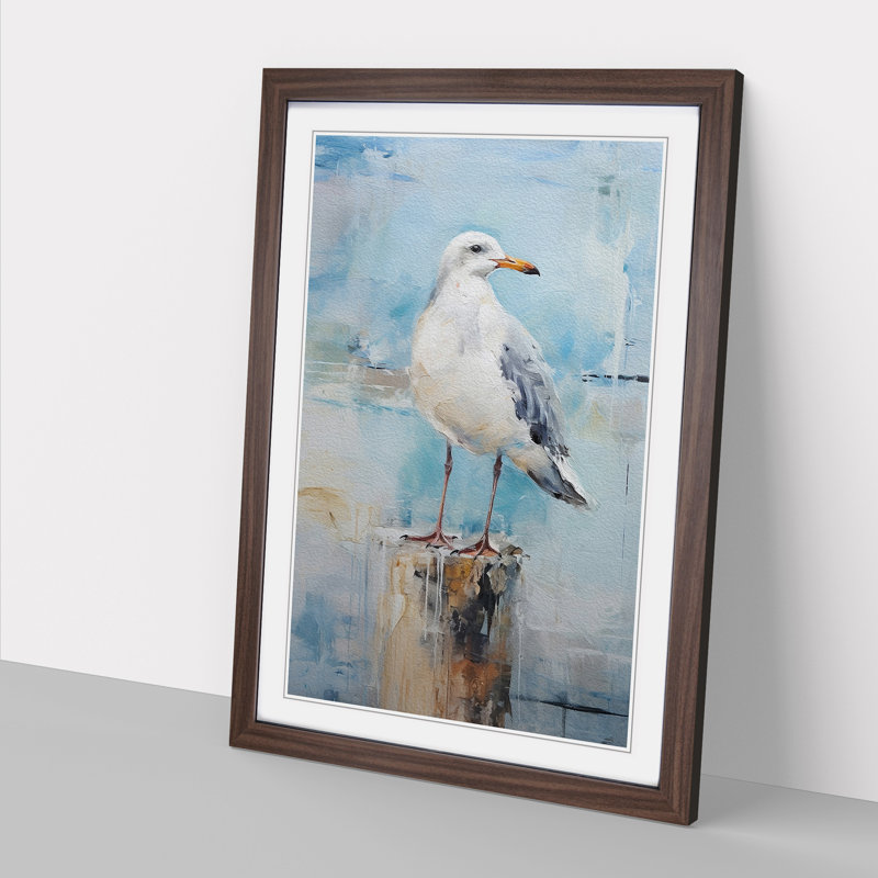 Seagull Gestural No.3 Framed Print, 64cm H x 46cm W x 2cm D, Walnut Framed
