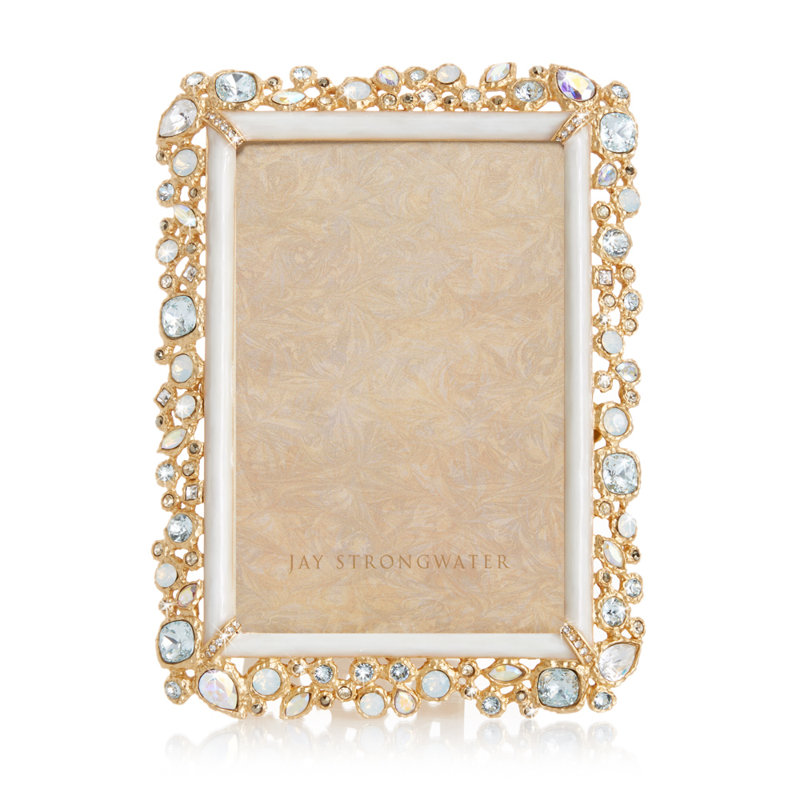 Bejeweled Collection Metal Picture Frame, White Opal