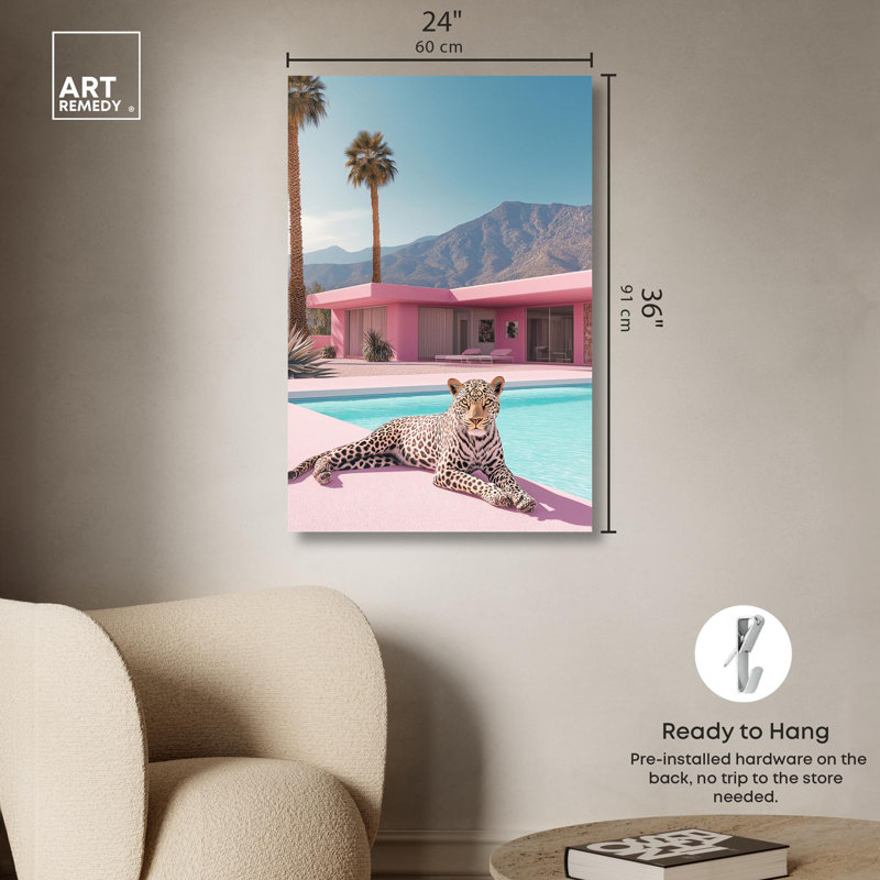 Art Remedy, toile d'art moderne tigre, maison rose léopard, H 36 po x l 24 po, Toile tendue