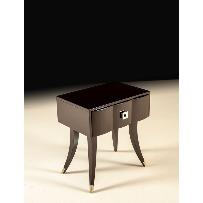 Transitional Black Lacquer One-Drawer Nightstand