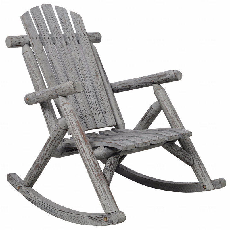 Outdoor Patio Rocker Chair, Durable Wooden Porch Rocker, Fir Log Rocking Chair, Gray