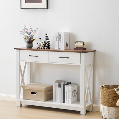 Farmhouse Console Table for Entryway – Narrow Rustic Vintage Sofa Table with Drawers and Storage for Living Room, Hallway, and Front Hall, White