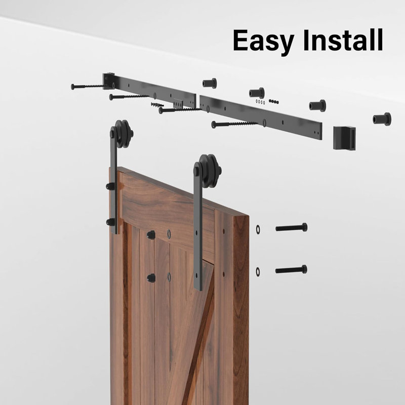 Matte Black Steel Single Door Barn Door Hardware Kit Standard Single, 72 in.