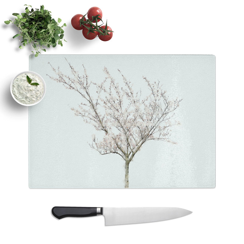 Tempered Glass a Cherry Blossom Tree Painting Chopping Board, 20 cm x 28.5 cm