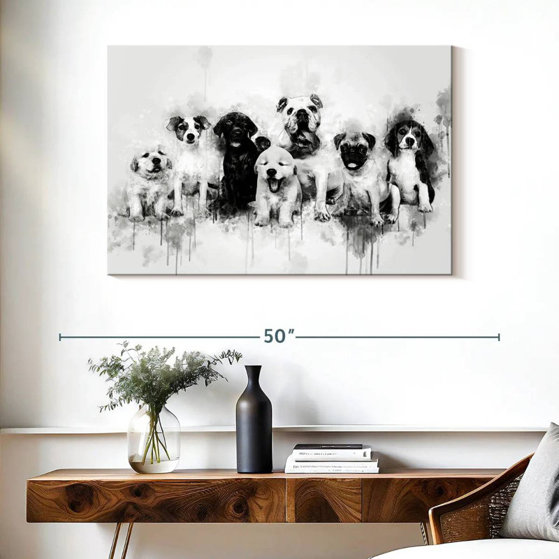 Dog Puppies Black And White, 26" H x 39" W