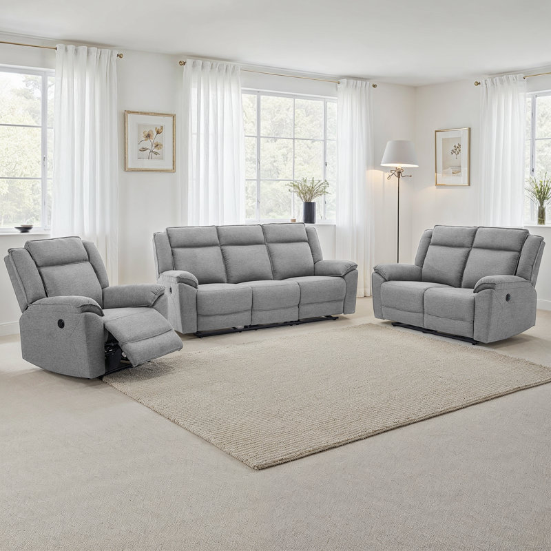 Beola 6 Seater Linen Electric Reclining Sofa, Grey