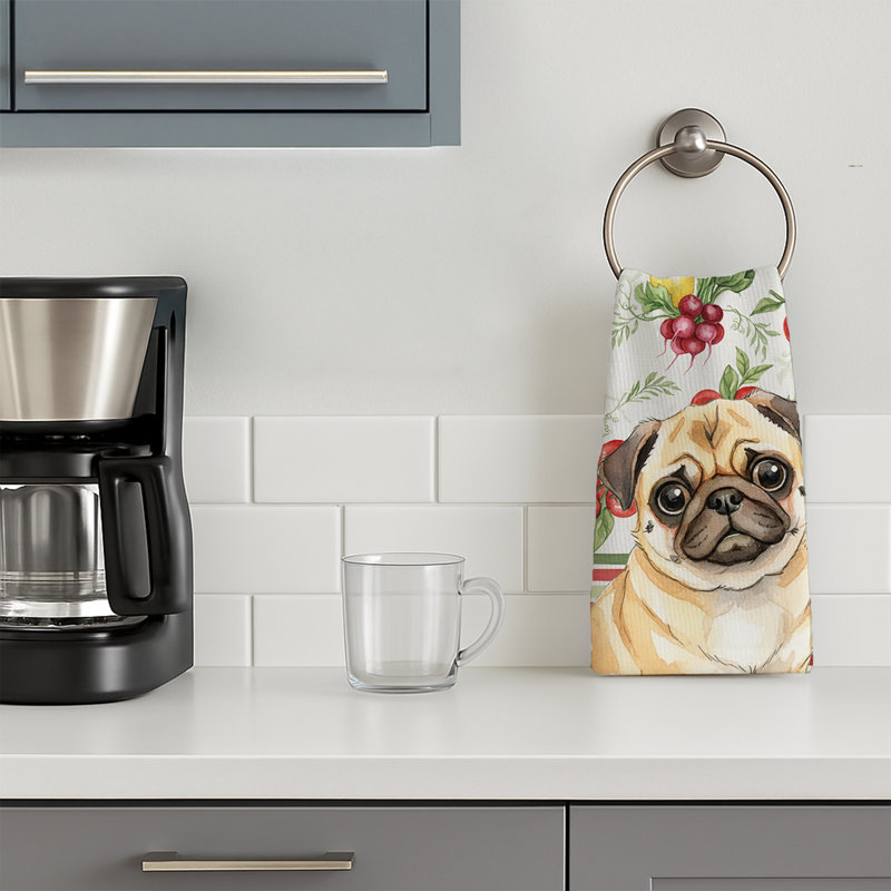 Fawn Pug Vegetables Kitchen Towel, Fawn Pug