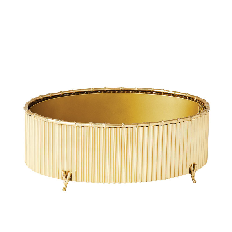 Corrugated Bamboo Cachepot, 7.5" H x 8.5" W x 8.5" D, Brass