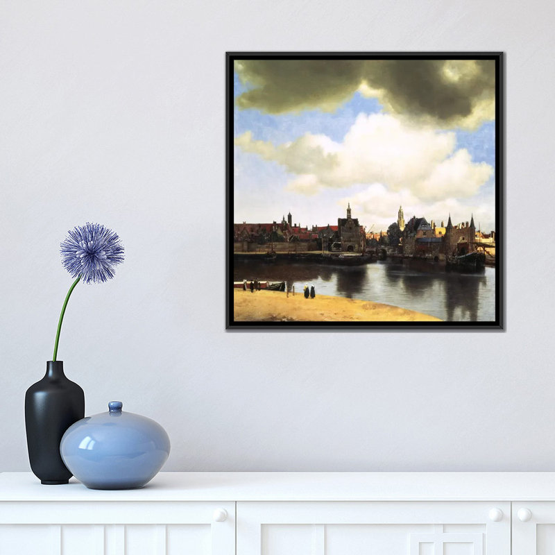 « view of bleu faïence, c. 1660-61 » par reproduction d’art sur toile tendue Johannes Vermeer, H 18 po x l 18 po x P 1,5 po