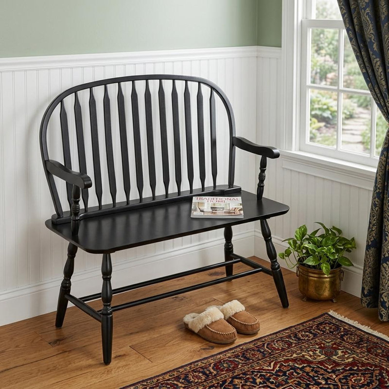 Banc à dossier à broches en bois noir 44 po Windsor