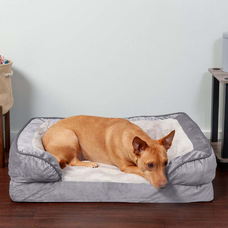 Jumbo Granite Gray Orthopedic Faux Fur Pet Sofa Bed