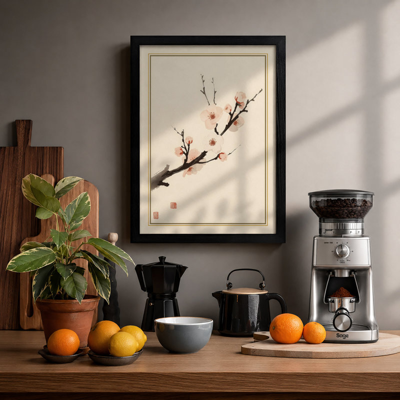 Spring Blossom Branch Japandi - Framed Print, A1 - 84.1 x 59.4 cm, Black