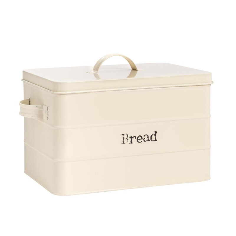 Harbour Housewares - Vintage Metal Kitchen Bread Bin - 40cm, Cream