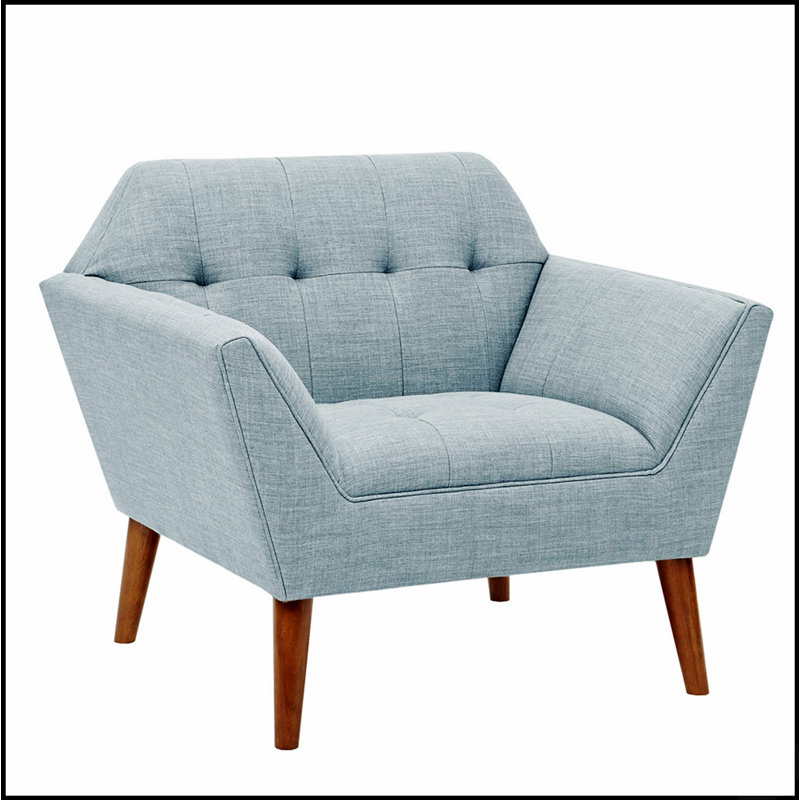 Fauteuil lounge capitonné en polyester bleu pâle à 4 pieds, idéal pour lire et se détendre dans n'importe quelle pièce.